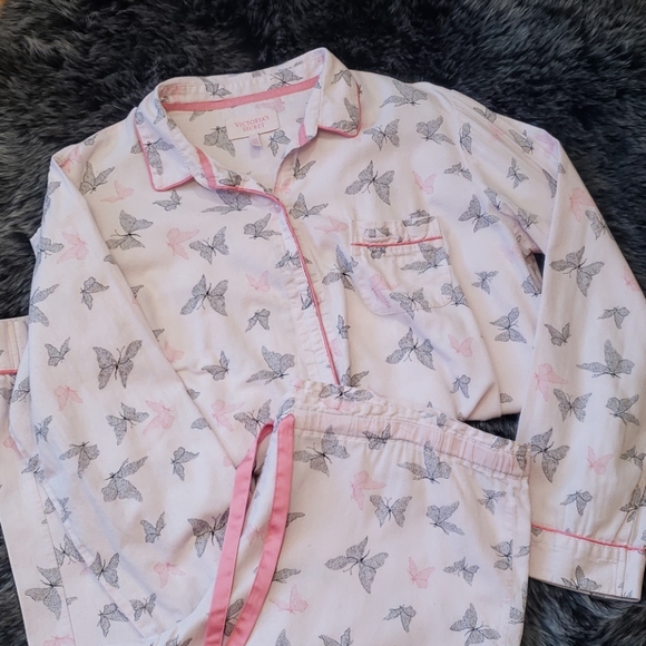 Victoria's Secret Flannel Sleep Set L Long Pink Butterfly - Picture 4 of 9